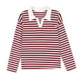 thumbnail image 1 of Womens Long Sleeve Tops Basic Tshirt Cotton Classic Striped Lapel Neck Shirt Loose Lightweight Pullover Sweatshirts Women Fall Tops Outwear, 1 of 1