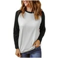 thumbnail image 1 of Womens Long Sleeve Tops Color Block Crewneck Basic T Shirts Tops Casual Loose Comfy Pullover Tunics Blouses, 1 of 7