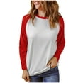 thumbnail image 1 of Womens Long Sleeve Tops Color Block Crewneck Basic T Shirts Tops Casual Loose Comfy Pullover Tunics Blouses, 1 of 7