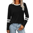 thumbnail image 1 of Womens Long Sleeve Tops Color Block Striped Trendy Casual Crew Neck Tee Shirt Loose Pullover Spring Fall Clothes (L, Black), 1 of 7