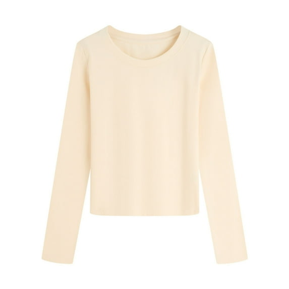 Womens Long Sleeve Tops Comfy Cotton T-Shirts Tight-Fitting Crewneck Shirts Casual Solid Color Slim Fit Tee Shirt Petite Woman Basic Tshirts Fashion Spring Fall Clothes Blouse for Leggings