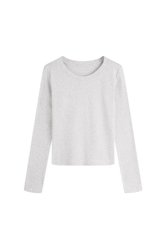 Womens Long Sleeve Tops Comfy Cotton T-Shirts Tight-Fitting Crewneck Shirts Casual Solid Color Slim Fit Tee Shirt Petite Woman Basic Tshirts Fashion Spring Fall Clothes Blouse for Leggings