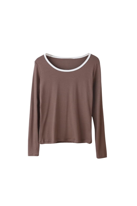 Womens Long Sleeve Tops Crew Neck Loose Fit Stretchy Pullover Comfy Model Soild Casual Tshirts Spring Basic Clothing