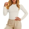 thumbnail image 1 of Womens Long Sleeve Tops Crew Neck Stretch Fitted Layer Tee Shirts Beige M, 1 of 4