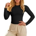 thumbnail image 1 of Womens Long Sleeve Tops Crew Neck Stretch Fitted Layer Tee Shirts Black M, 1 of 4