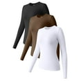 thumbnail image 1 of Womens Long Sleeve Tops Crew Neck Stretch Fitted Layer Tee Shirts White M, 1 of 2