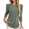 thumbnail image 1 of Womens Long Sleeve Tops Crew Neck Tops Ribbed Knit Green Womens Thermal Tops Warm Tops for Women Work Tops, 1 of 8