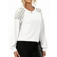 thumbnail image 1 of Womens Long Sleeve Tops Dressy Casual Crewneck Waffle Lace Patchwork Knit T Shirts Trendy Loose Blouses White XL, 1 of 6