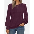 thumbnail image 1 of Womens Long Sleeve Tops Dressy Casual Shirts Pleated Crewneck Basic Blouses Fall Trendy Outfits, 1 of 6