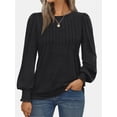 thumbnail image 1 of Womens Long Sleeve Tops Dressy Casual Shirts Pleated Crewneck Basic Blouses Fall Trendy Outfits, 1 of 6