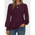 thumbnail image 1 of Womens Long Sleeve Tops Dressy Casual Shirts Pleated Crewneck Basic Blouses Fall Trendy Outfits, 1 of 6
