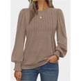 thumbnail image 1 of Womens Long Sleeve Tops Dressy Casual Shirts Pleated Crewneck Basic Blouses Fall Trendy Outfits, 1 of 6