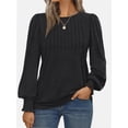 thumbnail image 1 of Womens Long Sleeve Tops Dressy Casual Shirts Pleated Crewneck Basic Blouses Fall Trendy Outfits, 1 of 6