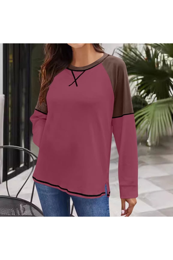 Womens Long Sleeve Tops Dressy Casual Short Sleeve Tunic Blouse Business Pleated Crew Neck Loose Flowy Shirts Wine L