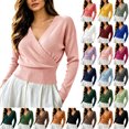 thumbnail image 1 of Womens Long Sleeve Tops Dressy Casual Wrap Fall Blouses V Neck Ruched Shirts, Cinched Waist Elegant Work Shirts, 2026 Trendy Business Outfits, 1 of 9