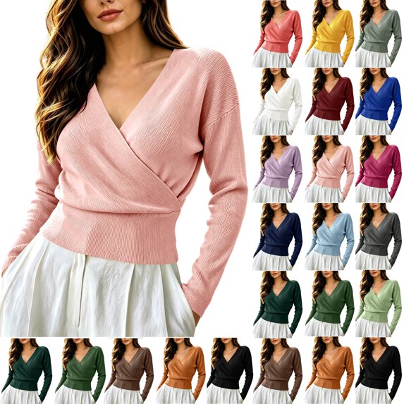 Womens Long Sleeve Tops Dressy Casual Wrap Fall Blouses V Neck Ruched Shirts, Cinched Waist Elegant Work Shirts, 2026 Trendy Business Outfits