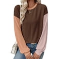 thumbnail image 1 of Womens Long Sleeve Tops Fall Fashion Crewneck Color Block Ribbed Knit Casual Loose Fit Pullover Shirts Coffee M, 1 of 7