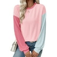 thumbnail image 1 of Womens Long Sleeve Tops Fall Fashion Crewneck Color Block Ribbed Knit Casual Loose Fit Pullover Shirts Pink Blue XL, 1 of 7