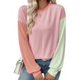 thumbnail image 1 of Womens Long Sleeve Tops Fall Fashion Crewneck Color Block Ribbed Knit Casual Loose Fit Pullover Shirts Pink Green L, 1 of 7