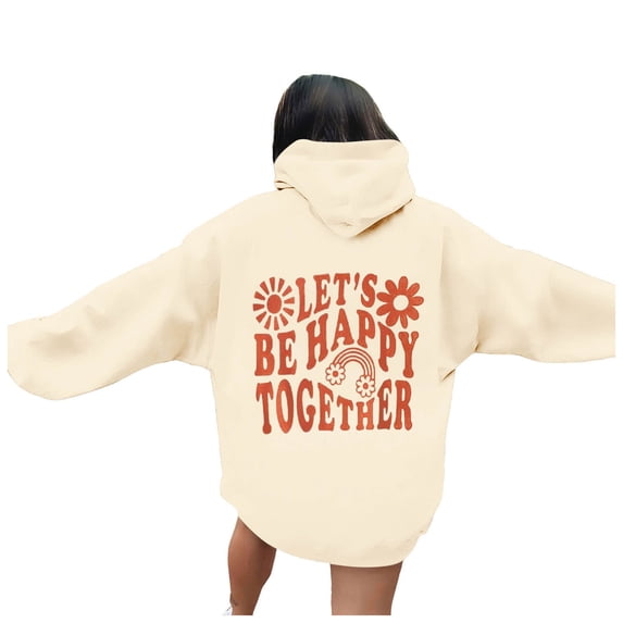 Womens Long Sleeve Tops Fall Loose Fit Hooded Long-sleeved Kimono One Shoulder Drawstring Graphic Leisure Cotton Sweatshirts Hoodies(Beige,M)