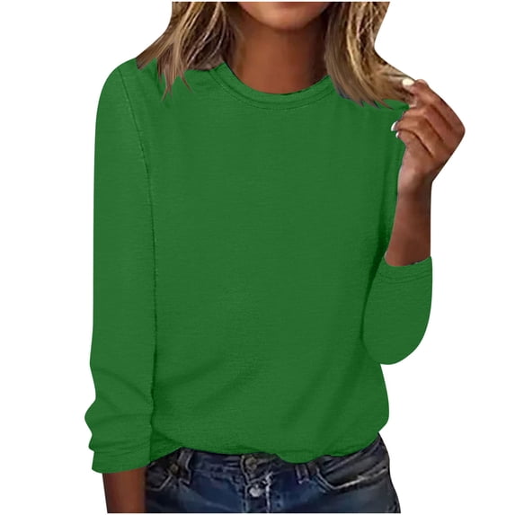 Womens Long Sleeve Tops Fall Winter Solid Tunic Tops T-Shirts Ladies Blouses Long Sleeve Fall Crewneck Sweatshirt