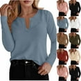 thumbnail image 1 of Womens Long Sleeve Tops Fashion Casual Solid Color Long Sleeve V-Neck Blouses Shirts Lightweight Base Layer Undershirt Tees, 1 of 5