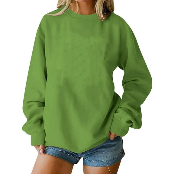Womens Long Sleeve Tops Fashion Crew Neck Sweatshirts Solid Color Basic Sweatshirt Casual Trendy Pullover Tops Lightweight Hoodies Fall Winter Outfits