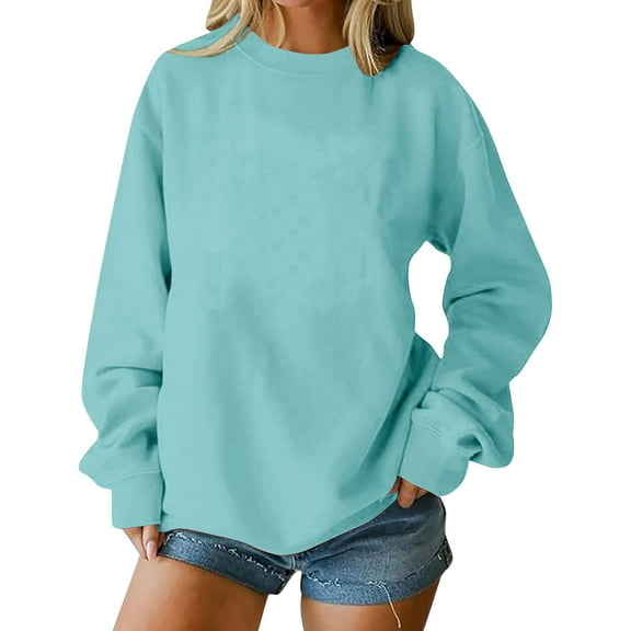 Womens Long Sleeve Tops Fashion Crew Neck Sweatshirts Solid Color Basic Sweatshirt Casual Trendy Pullover Tops Lightweight Hoodies Fall Winter Outfits