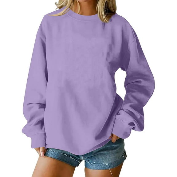 Womens Long Sleeve Tops Fashion Crew Neck Sweatshirts Solid Color Basic Sweatshirt Casual Trendy Pullover Tops Lightweight Hoodies Fall Winter Outfits