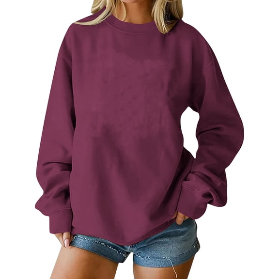 Womens Long Sleeve Tops Fashion Crew Neck Sweatshirts Solid Color Basic Sweatshirt Casual Trendy Pullover Tops Lightweight Hoodies Fall Winter Outfits