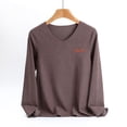 thumbnail image 1 of Womens Long Sleeve Tops Fleece Lined Leggings Women Ladies' Color Fleece Thermal Long-sleeved V-neck Undershirt Top,Coffee,L, 1 of 4