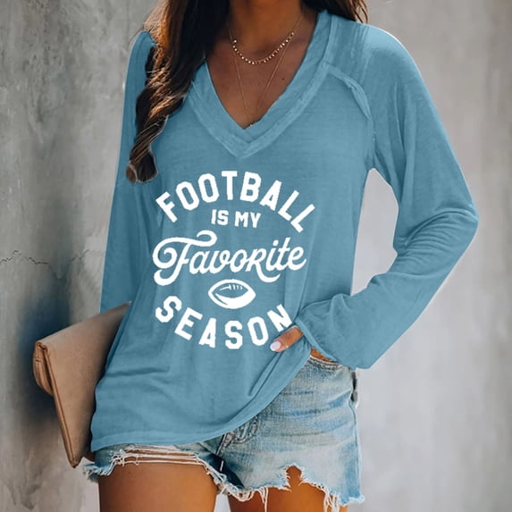 Womens Long Sleeve Tops Football Is My Favorite Season Shirt Long Sleeve Football Lover Shirt V Neck Womens Fashion Top Shirts