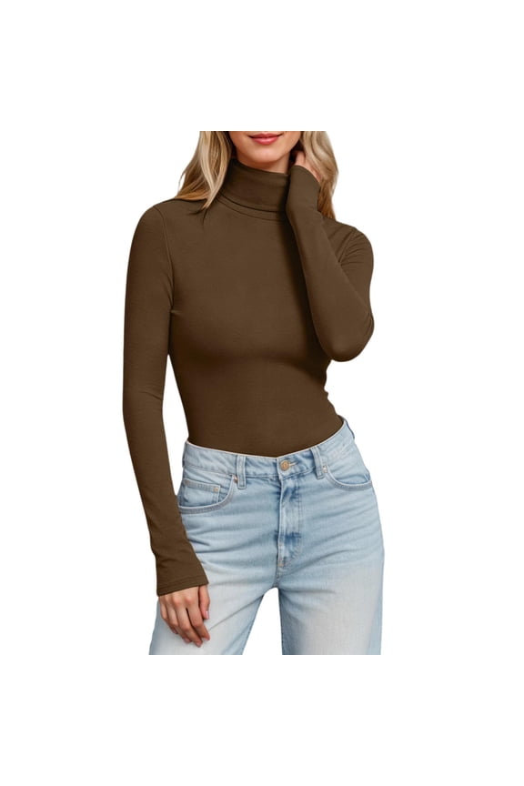 Womens Long Sleeve Tops High Neck Knit Solid Color Basic Stretch Casual Shirt Soft Comfortable Tunic Blouse Fashion Clothing Womens Blouses Spring Fashion