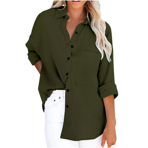 Womens Long Sleeve Tops Women's Funny Fashion Solid Color Buttons Long Sleeve Loose Tops Blouse