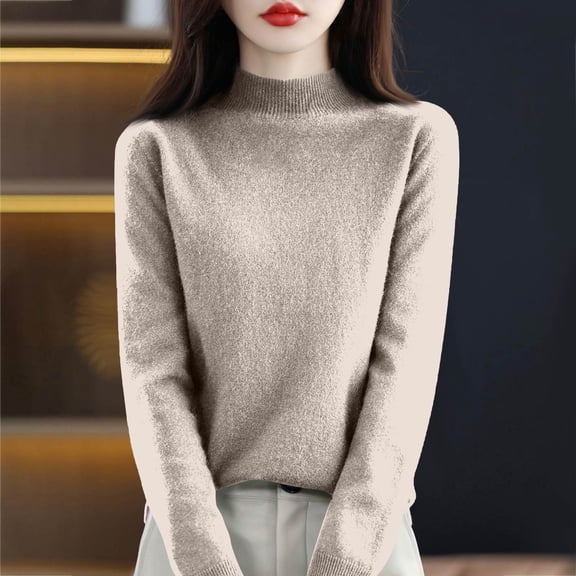 Womens Long Sleeve Tops Knit Turtleneck Shirt Fitted Basic Tee Lightweight Underwear for Work Office and Going Out 2026 Camel S