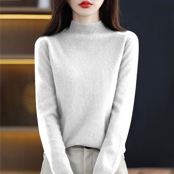 Womens Long Sleeve Tops Knit Turtleneck Shirt Fitted Basic Tee Lightweight Underwear for Work Office and Going Out 2026 White M