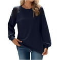 thumbnail image 1 of Womens Long Sleeve Tops Lace Hallowout Solid Blouses Casual Loose Fit Tunic Crewneck Waffle T Shirts Tops, 1 of 7