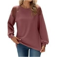 thumbnail image 1 of Womens Long Sleeve Tops Lace Hallowout Solid Blouses Casual Loose Fit Tunic Crewneck Waffle T Shirts Tops, 1 of 7