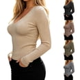 thumbnail image 1 of Womens Long Sleeve Tops Ladies' Fashionable Thread Knitted V-Neck Solid Color Slim Long Sleeved Sweater Top Black L, 1 of 5