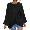 thumbnail image 1 of Womens Long Sleeve Tops Lantern Sleeve Flowy T Shirts Ruffle Hem Blouse Pullover Sexy Irregular Casual Loose Shirt, 1 of 5
