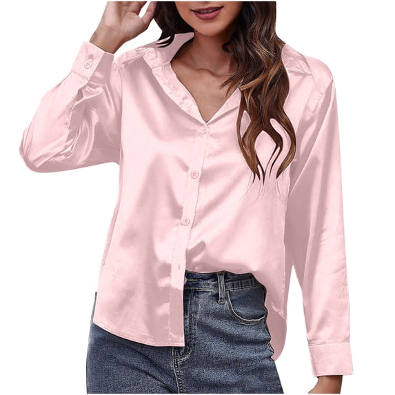 Womens Long Sleeve Tops Petite Business Casual Sweatshirt Women Shirt Satin Imitation Silk Vintage Long Sleeve Sweatshirt