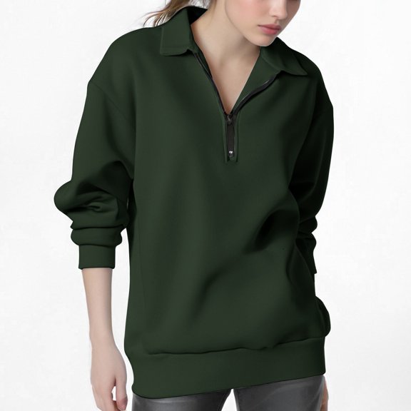 Womens Long Sleeve Tops Quarter Zip Pullover Activewear Streetwear Hoodie Casual Athletic Fall Sweatshirt with Pocket