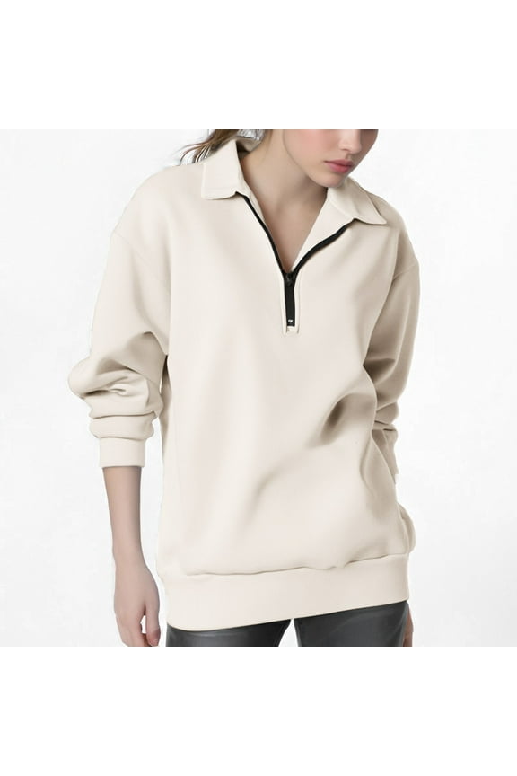 Womens Long Sleeve Tops Quarter Zip Pullover Activewear Streetwear Hoodie Casual Athletic Fall Sweatshirt with Pocket