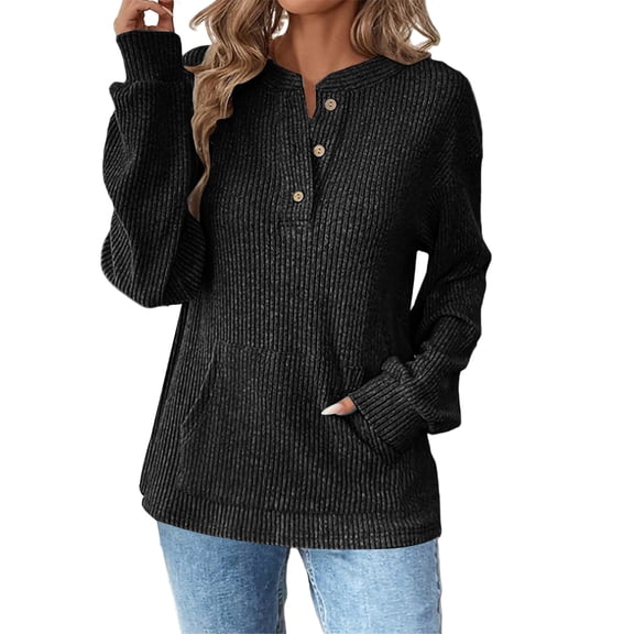Womens Long Sleeve Tops Ribbed Drop Shoulder Pocketed Loose Knit Plus Size Tops