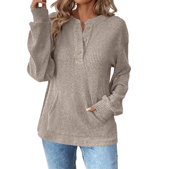 Womens Long Sleeve Tops Ribbed Drop Shoulder Pocketed Loose Knit Plus Size Tops
