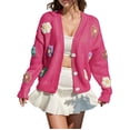 thumbnail image 1 of Womens Long Sleeve Tops Ribbed Knit Cardigans Embroidery Applique Button Up Sweater Coat Winter Clothing For Women, 1 of 6