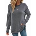 thumbnail image 1 of Womens Long Sleeve Tops Ribbed Loose Fit Oversized Sweatshirts with Side Slit High Low Hem Fall Outfits Black L, 1 of 5