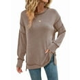 thumbnail image 1 of Womens Long Sleeve Tops Ribbed Loose Fit Oversized Sweatshirts with Side Slit High Low Hem Fall Outfits Khaki M, 1 of 5