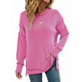 thumbnail image 1 of Womens Long Sleeve Tops Ribbed Loose Fit Oversized Sweatshirts with Side Slit High Low Hem Fall Outfits Rose Red M, 1 of 5