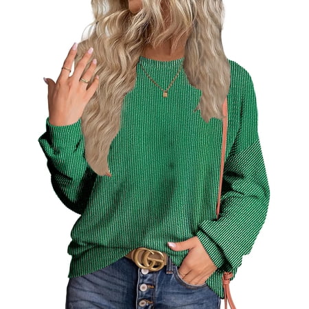 WUJINXIA Womens Long Sleeve Tops Round Neck Dress Shirts Casual Basic Pullover